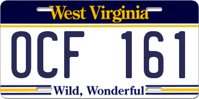 WV license plate OCF161