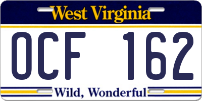 WV license plate OCF162