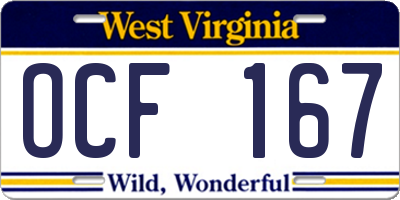 WV license plate OCF167