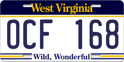 WV license plate OCF168