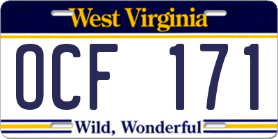 WV license plate OCF171