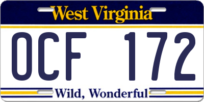 WV license plate OCF172