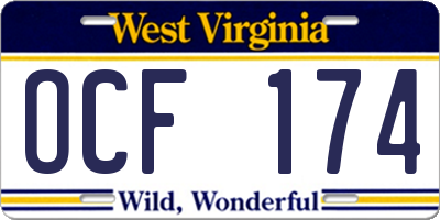 WV license plate OCF174