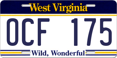 WV license plate OCF175