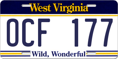 WV license plate OCF177