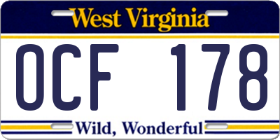 WV license plate OCF178