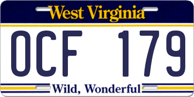 WV license plate OCF179