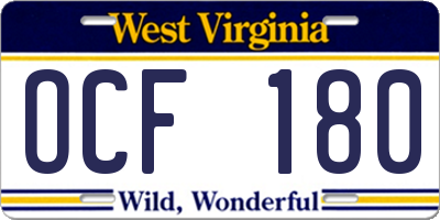 WV license plate OCF180