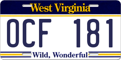 WV license plate OCF181