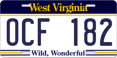 WV license plate OCF182