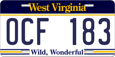 WV license plate OCF183
