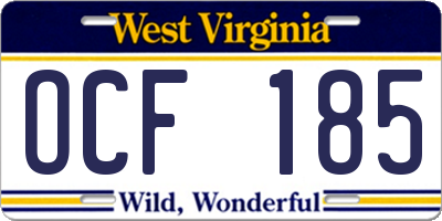 WV license plate OCF185