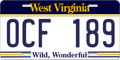 WV license plate OCF189