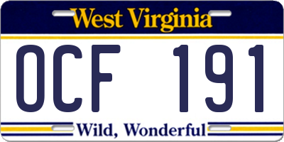 WV license plate OCF191