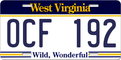 WV license plate OCF192