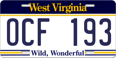 WV license plate OCF193