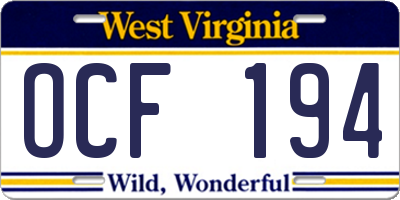 WV license plate OCF194