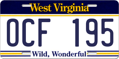 WV license plate OCF195