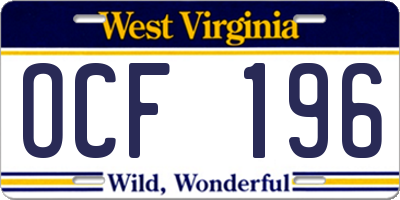 WV license plate OCF196