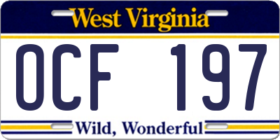 WV license plate OCF197