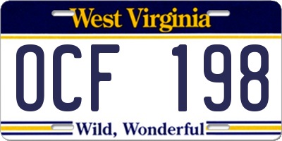 WV license plate OCF198