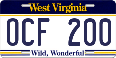 WV license plate OCF200