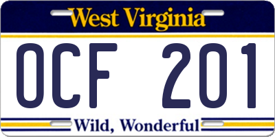 WV license plate OCF201