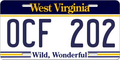 WV license plate OCF202