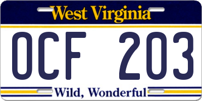 WV license plate OCF203