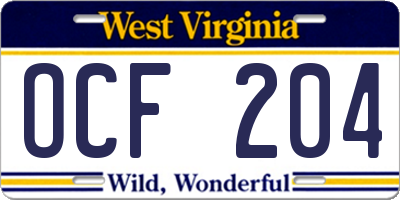 WV license plate OCF204