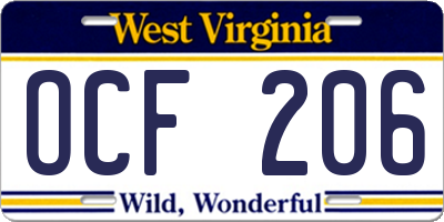 WV license plate OCF206