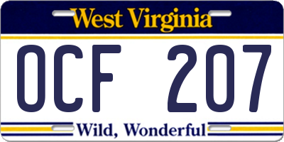 WV license plate OCF207