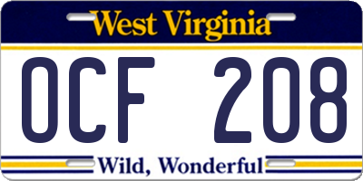 WV license plate OCF208