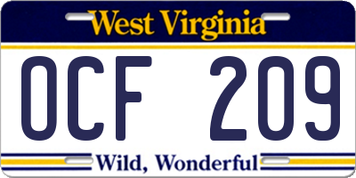 WV license plate OCF209