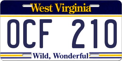 WV license plate OCF210