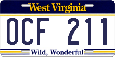 WV license plate OCF211
