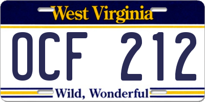 WV license plate OCF212