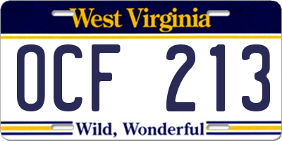 WV license plate OCF213
