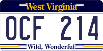 WV license plate OCF214