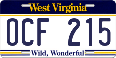 WV license plate OCF215