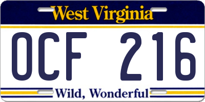 WV license plate OCF216
