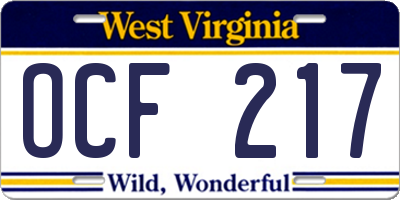 WV license plate OCF217