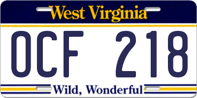 WV license plate OCF218