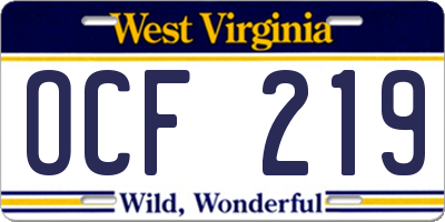 WV license plate OCF219