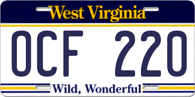 WV license plate OCF220