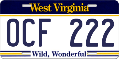 WV license plate OCF222
