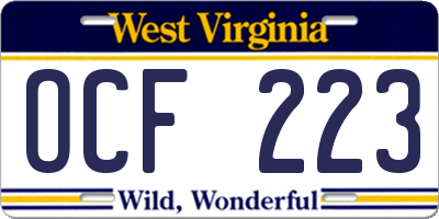 WV license plate OCF223