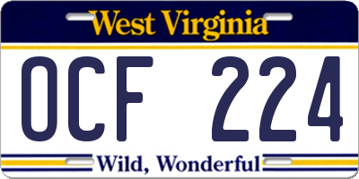 WV license plate OCF224
