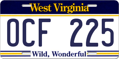 WV license plate OCF225