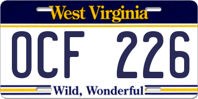 WV license plate OCF226